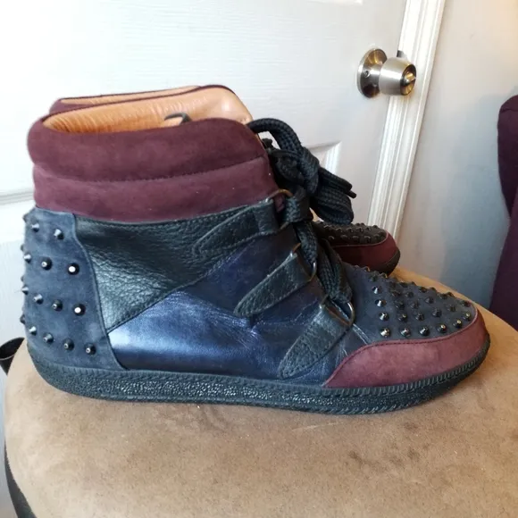 SANDRO Albatorock purple Leather high top studded Sneakers 10