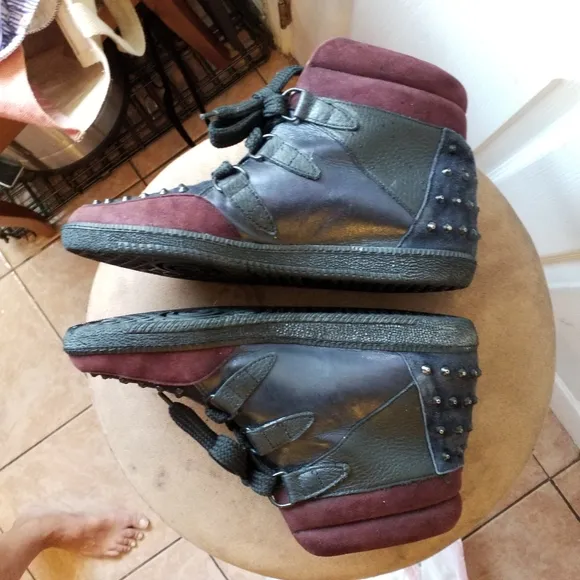 SANDRO Albatorock purple Leather high top studded Sneakers 10