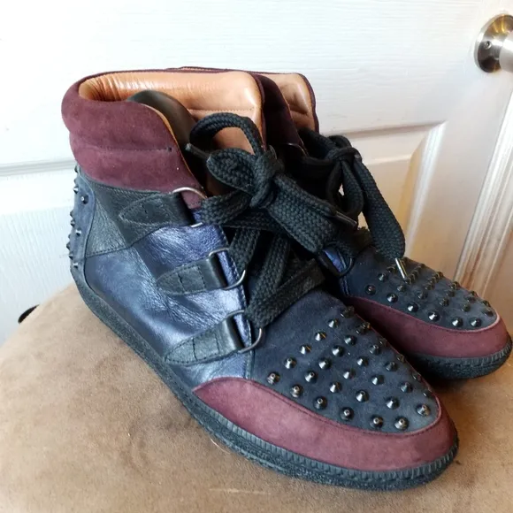 SANDRO Albatorock purple Leather high top studded Sneakers 10