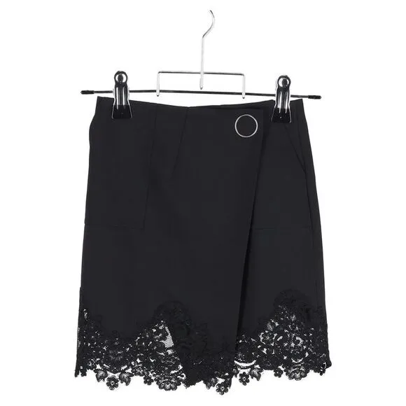 Sandro Paris Lace Trim Mini Skirt in Black Polyester