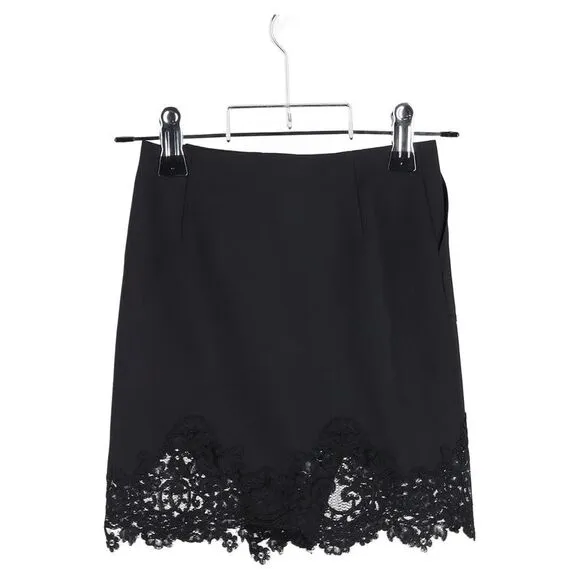 Sandro Paris Lace Trim Mini Skirt in Black Polyester