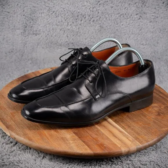 Santoni Black Leather Apron Toe Italian Oxford Size 9 D Orange Lined Classic