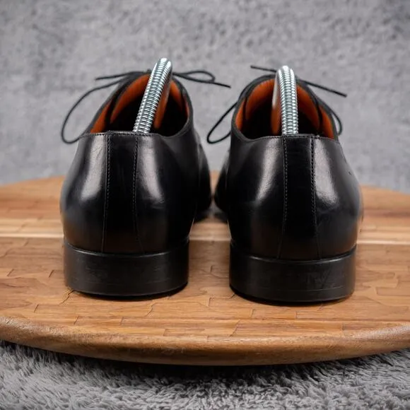 Santoni Black Leather Apron Toe Italian Oxford Size 9 D Orange Lined Classic