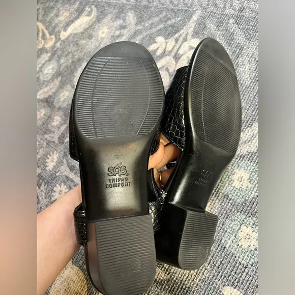 SAS Black Croc Suntimer Heeled Sandal