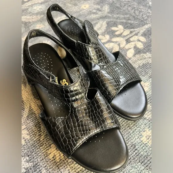 SAS Black Croc Suntimer Heeled Sandal