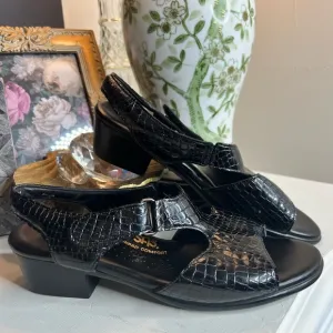 SAS Black Croc Suntimer Heeled Sandal