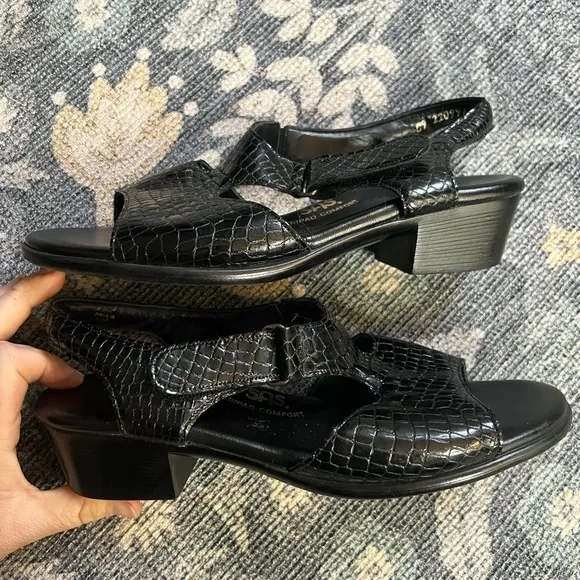 SAS Black Croc Suntimer Heeled Sandal