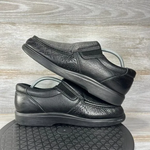 SAS Men's Side Gore Black Leather Slip On Loafer Walking Shoes Size 9.5