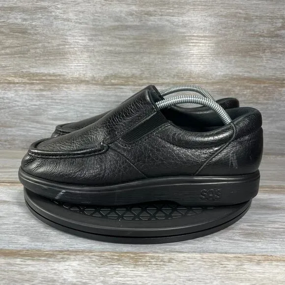 SAS Men's Side Gore Black Leather Slip On Loafer Walking Shoes Size 9.5