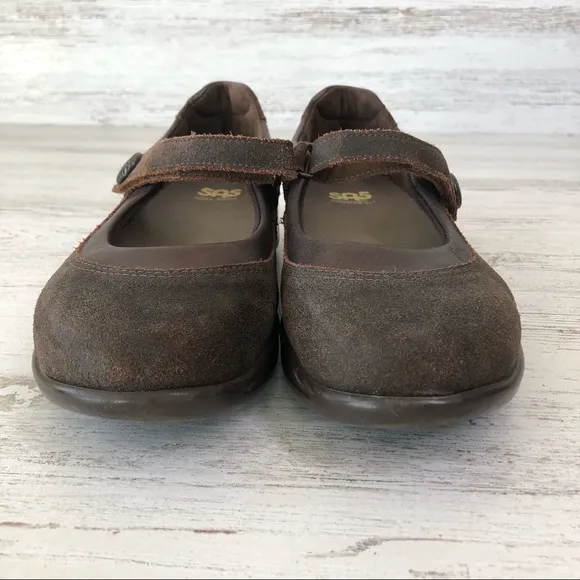SAS Step Out Brown Leather Comfort Walking Mary Jane Shoes 8 DOUBLE WIDE