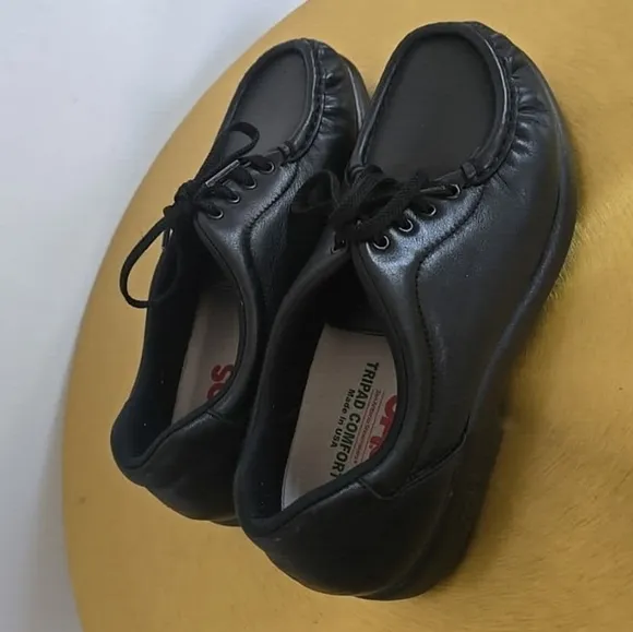SAS Take Time Black Women's Walking Shoes Leather Wedge Lace Up Size 8 🌴