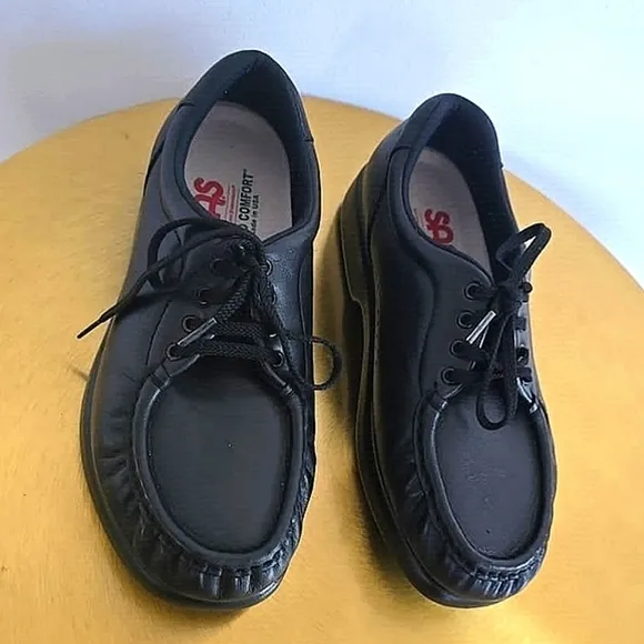 SAS Take Time Black Women's Walking Shoes Leather Wedge Lace Up Size 8 🌴