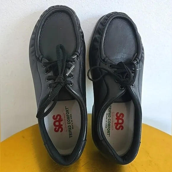 SAS Take Time Black Women's Walking Shoes Leather Wedge Lace Up Size 8 🌴