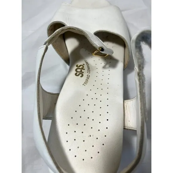 SAS Tripad Comfort Suntimer White Leather Low Heel Sandals Women Size 9 W