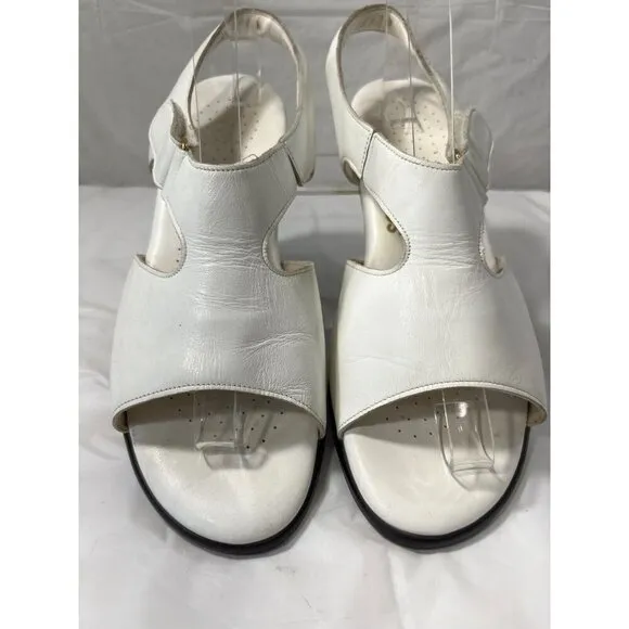 SAS Tripad Comfort Suntimer White Leather Low Heel Sandals Women Size 9 W