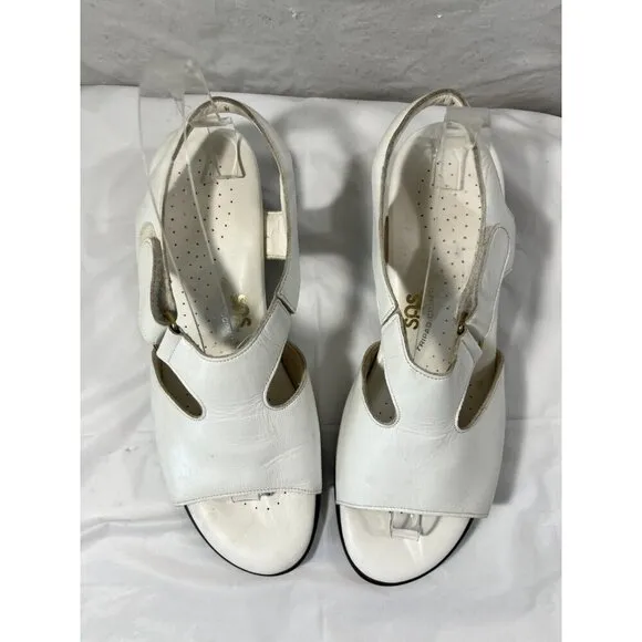 SAS Tripad Comfort Suntimer White Leather Low Heel Sandals Women Size 9 W