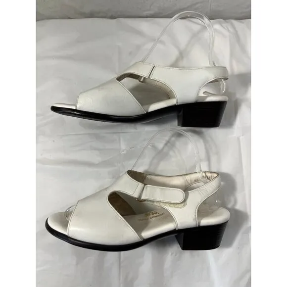 SAS Tripad Comfort Suntimer White Leather Low Heel Sandals Women Size 9 W