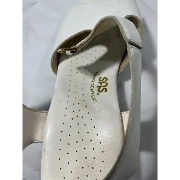 SAS Tripad Comfort Suntimer White Leather Low Heel Sandals Women Size 9 W