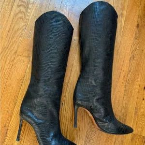Schutz 36.5 Black Croc-Embossed Knee-High Boots