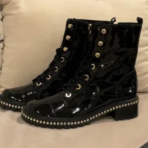 SCHUTZ Black Patent Leather Ankle Boots