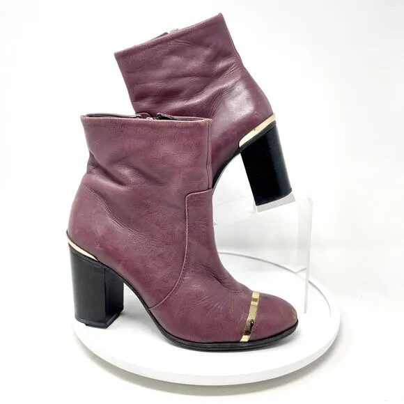 SCHUTZ Boots Women Size 6 Caelainn Cabernet Purple Leather Designer Mid Heel