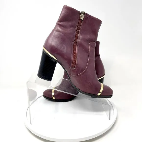 SCHUTZ Boots Women Size 6 Caelainn Cabernet Purple Leather Designer Mid Heel
