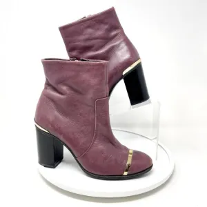 SCHUTZ Boots Women Size 6 Caelainn Cabernet Purple Leather Designer Mid Heel