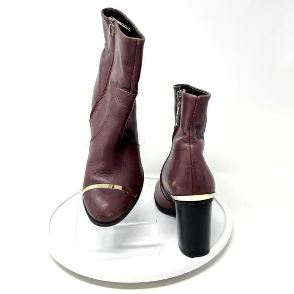 SCHUTZ Boots Women Size 6 Caelainn Cabernet Purple Leather Designer Mid Heel