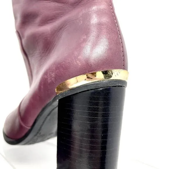 SCHUTZ Boots Women Size 6 Caelainn Cabernet Purple Leather Designer Mid Heel