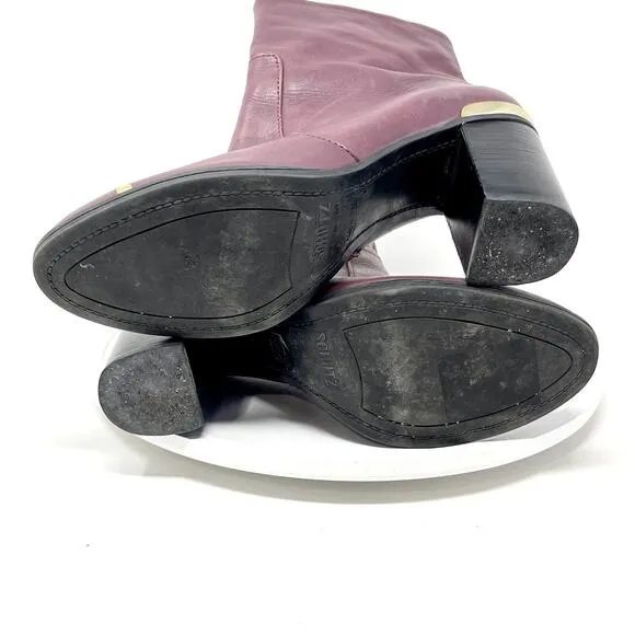 SCHUTZ Boots Women Size 6 Caelainn Cabernet Purple Leather Designer Mid Heel