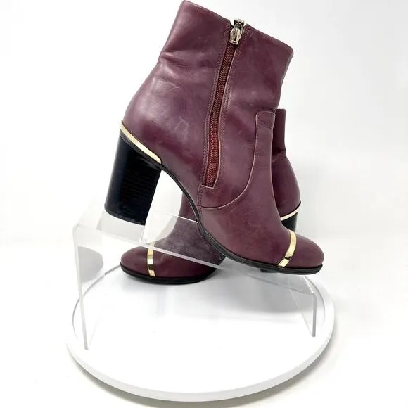 SCHUTZ Boots Women Size 6 Caelainn Cabernet Purple Leather Designer Mid Heel