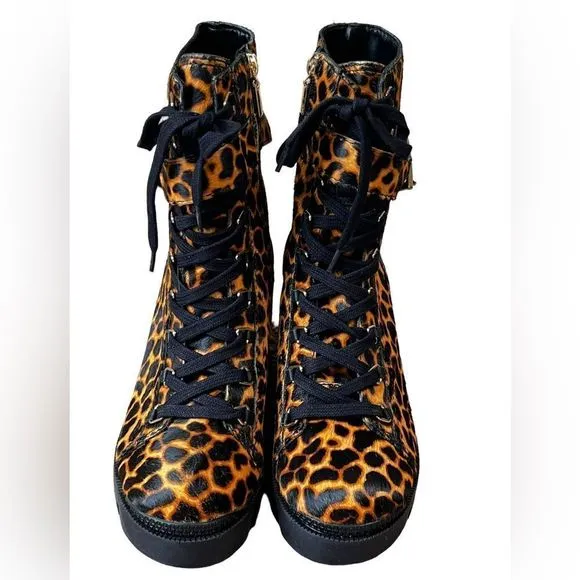 Schutz Calista Animal Print Calf Hair Combat Boots