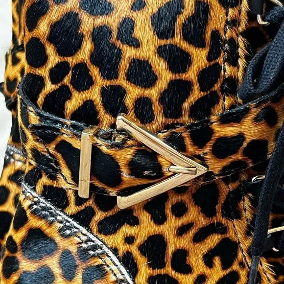 Schutz Calista Animal Print Calf Hair Combat Boots