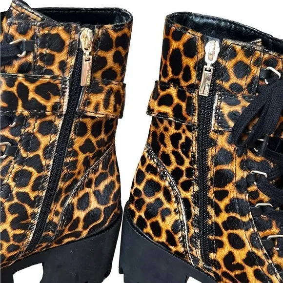 Schutz Calista Animal Print Calf Hair Combat Boots