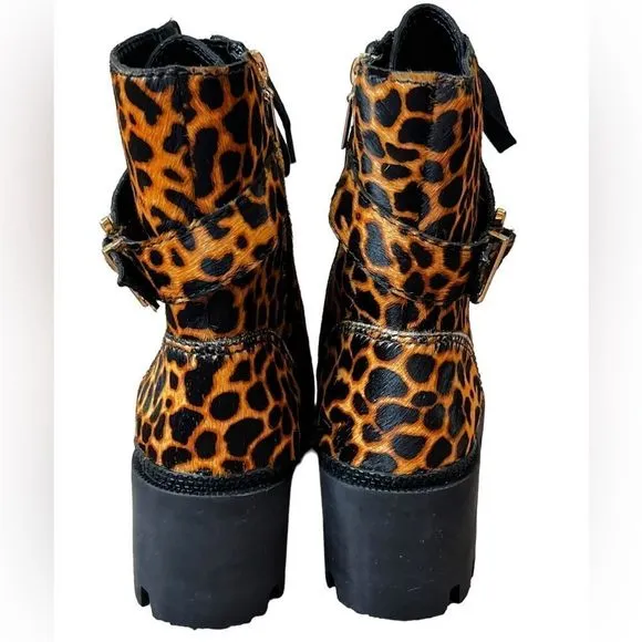 Schutz Calista Animal Print Calf Hair Combat Boots