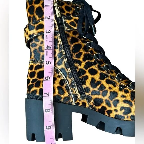Schutz Calista Animal Print Calf Hair Combat Boots