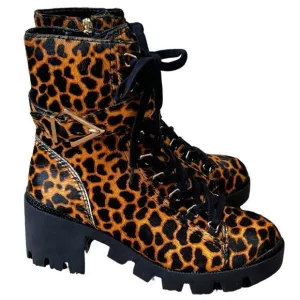 Schutz Calista Animal Print Calf Hair Combat Boots
