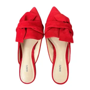 Schutz D’Ana Red Suede Leather Bow Flat Slip On Shoes