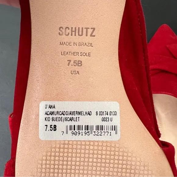 Schutz D’Ana Red Suede Leather Bow Flat Slip On Shoes