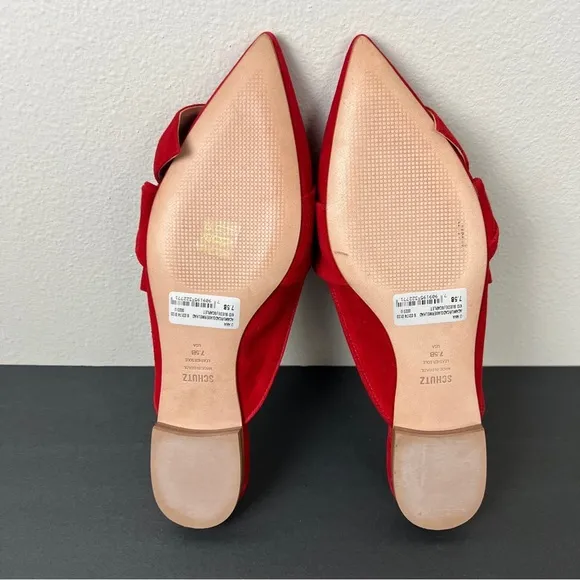 Schutz D’Ana Red Suede Leather Bow Flat Slip On Shoes