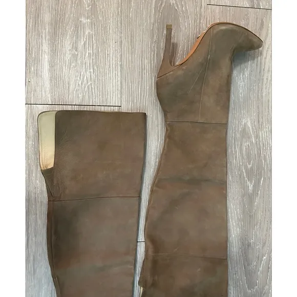 SCHUTZ Germana Tan Suede Leather Over the Knee Boots Size 7 Cocktail