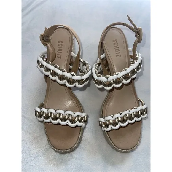 Schutz Juliet Platform Woven Leather &amp; Suede Sandals Heels Sz 10.5