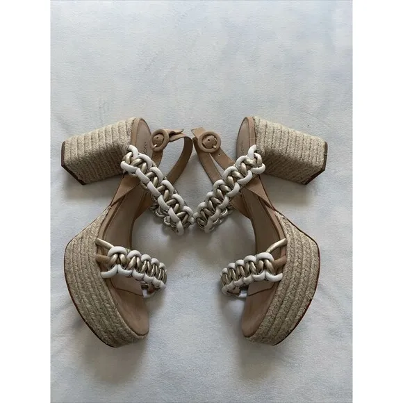 Schutz Juliet Platform Woven Leather &amp; Suede Sandals Heels Sz 10.5