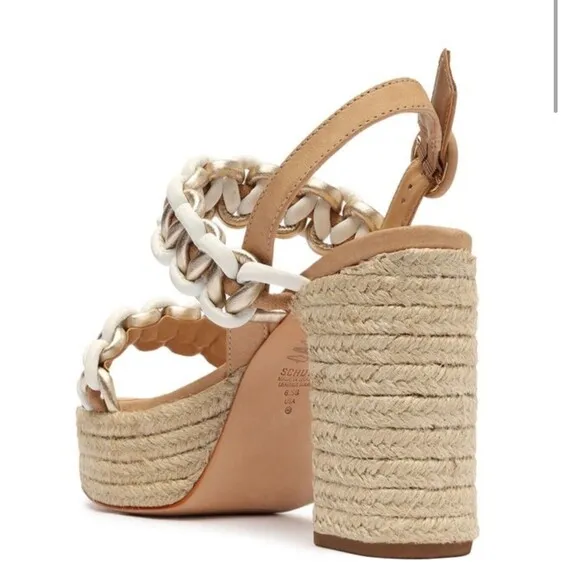 Schutz Juliet Platform Woven Leather &amp; Suede Sandals Heels Sz 10.5
