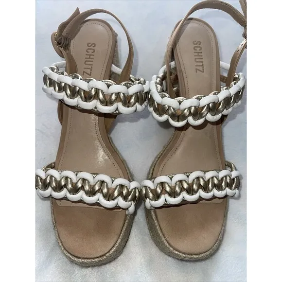 Schutz Juliet Platform Woven Leather &amp; Suede Sandals Heels Sz 10.5