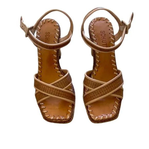 Schutz Raffia woven heel sandals worn one time- like new! Size 7.5 so cute