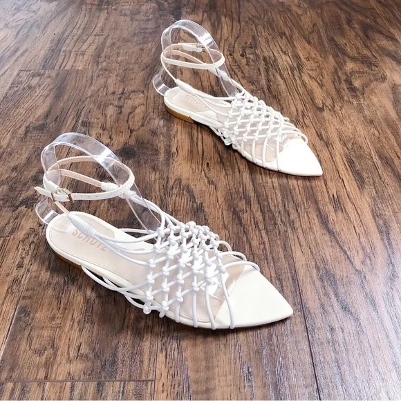 SCHUTZ • Tinah Woven Flat sandal Eggshell cream ecru braided leather Evereve