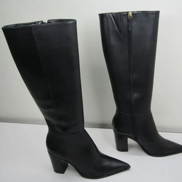 Schutz Womens Mikki Up Block Boots Size 8.5B Pointed Toe Side Zipper Tall Black