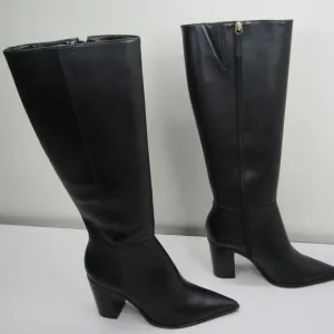 Schutz Womens Mikki Up Block Boots Size 8.5B Pointed Toe Side Zipper Tall Black