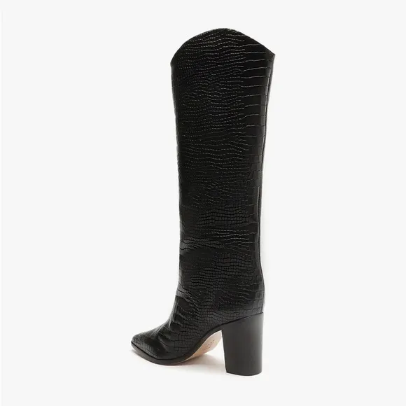 Schuyz MARYANA BLOCK BOOT Black Croc-Embossed Knee-High Boots - 7.5